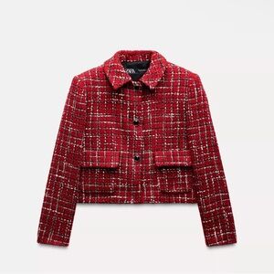 Zara Red Tweed Women's Structured Jacket